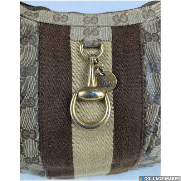 Authentic GUCCI Beige/Ebony Crystal Web Stripe Small Shoulder Bag Made in Italy - Picture 6 of 15